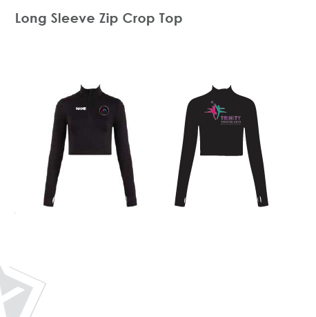 Trinity Theatre Arts Long Sleeve Zip Crop Top Kids