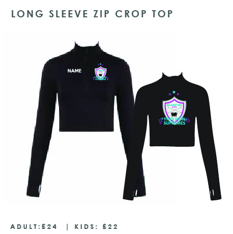 Ynys Mon Supremes Majorettes Long Sleeve Zip Crop Top Adults