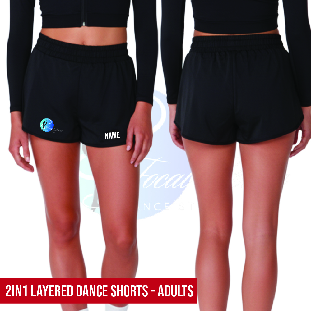 Focal Pointe Dance Studio 2in1 Layered Dance Shorts Adults