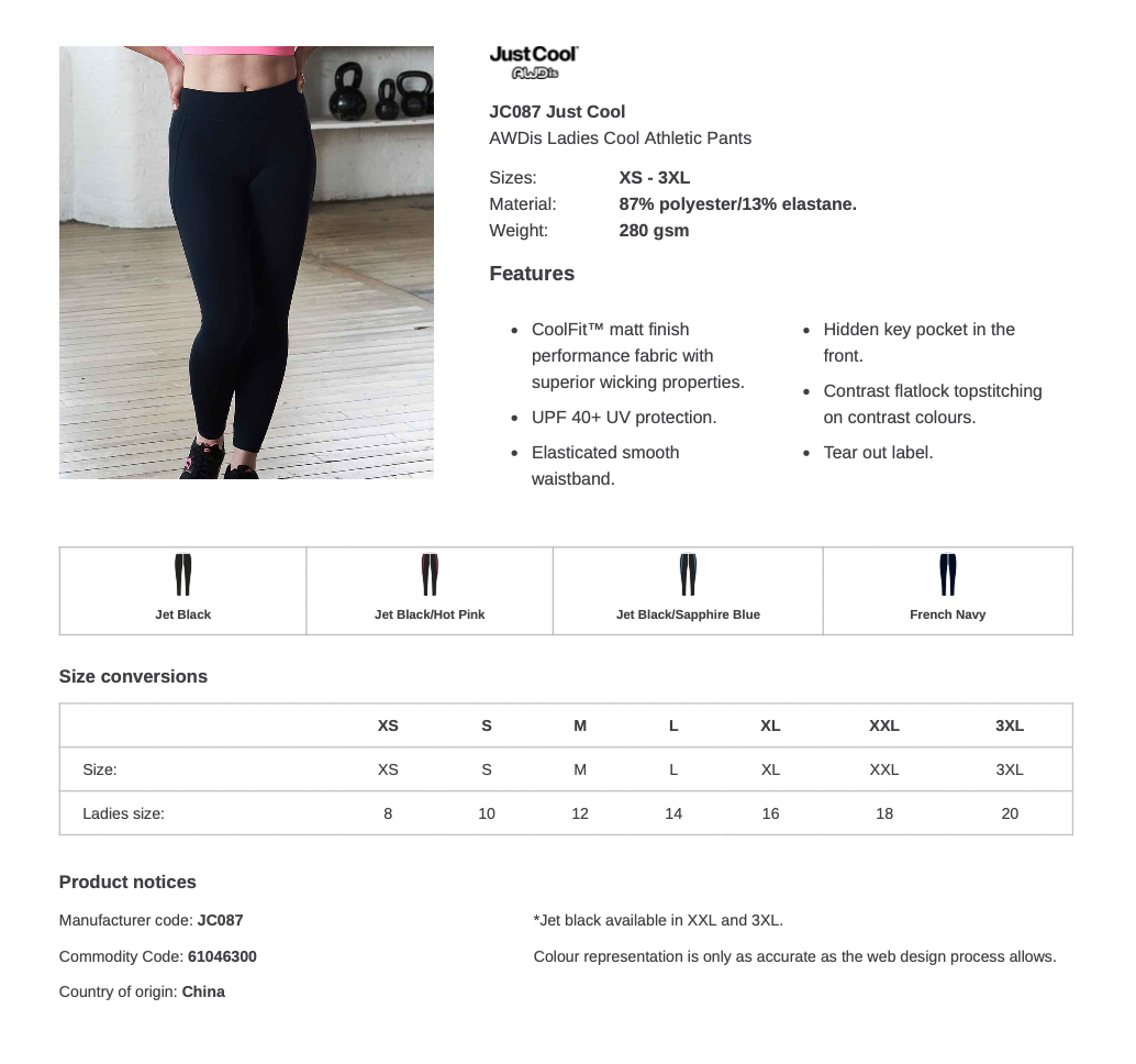 McKenzie Dance Leggings Adults : Xerosix, Personalised uniform